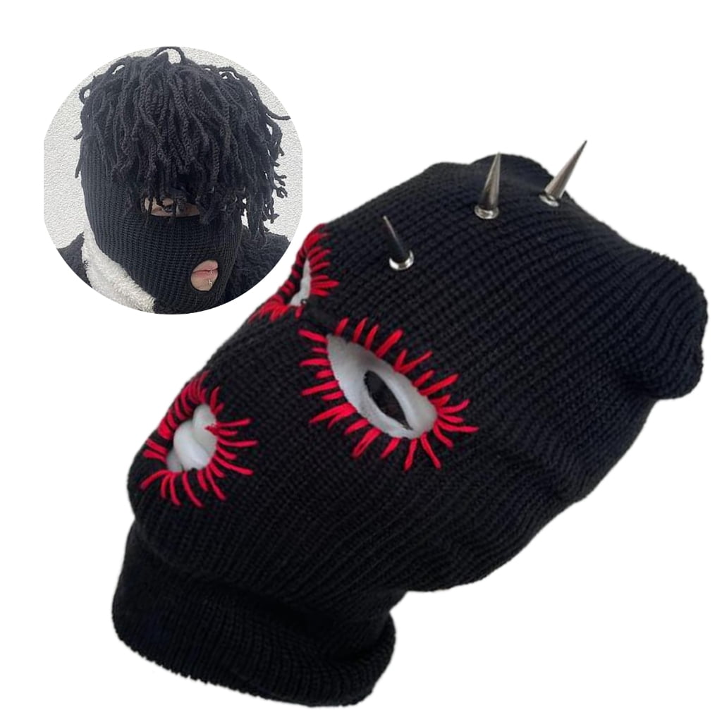Tibvox Knitted Full Face Cover Ski Mask for Men, Halloween Thermal Winter Warm Knit Beanie Balaclava for Outdoor Sports