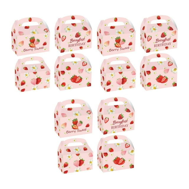 12 cajas de regalo de fresa para fiestas, dulces de frutas, bolsas de regalo, cajas de papel plegables para decoración, aniversarios y graduación.