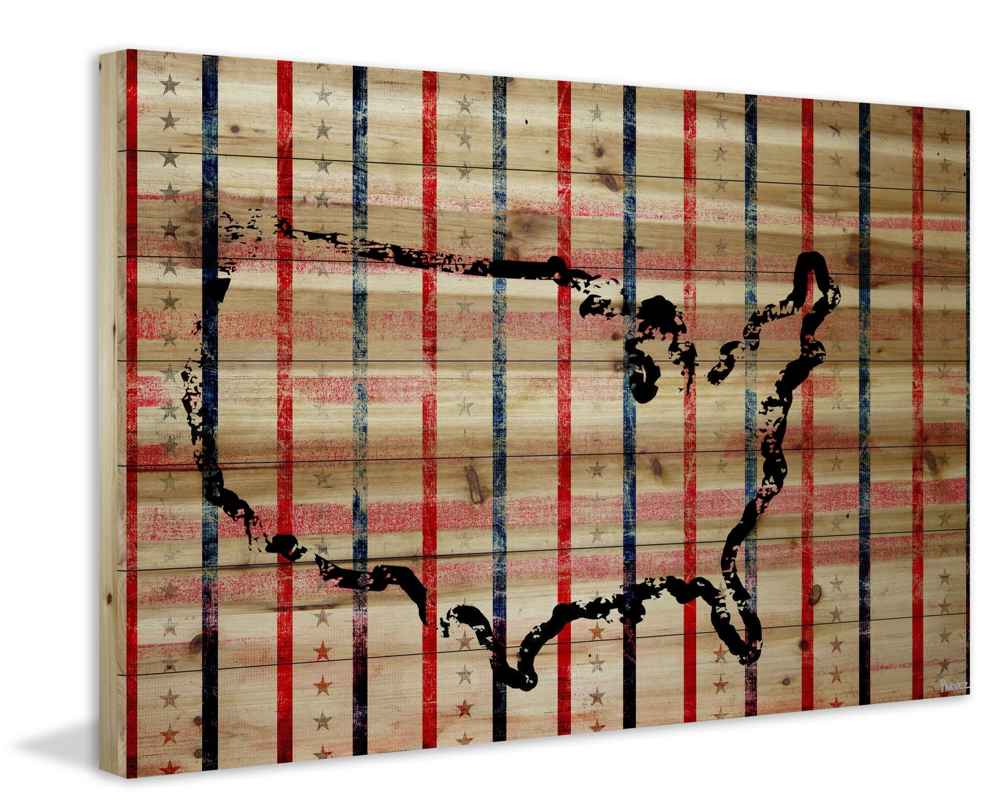 Parvez Michel Inc Parvez Taj - "USA Stripes" Print on Natural Pine Wood