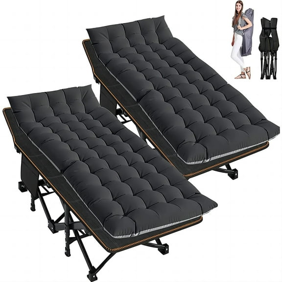 MOPHOTO 2 Pack Heavy Duty Camping Cot for Adult, 75'' Portable Sleep Cot Bed with Carry Bag for Home/Office Nap, Folding Bed Cot with Mattress, Guest Bed, Black