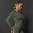 thumbnail image 4 of KKBOTIVE Womens Seamless Solid Color Workout Long Sleeve Top Casual Elastic with Ruching Yoga Pullover for Running Cozy Breathable Athletic Shirt, Dark GraySize: S, 4 of 8