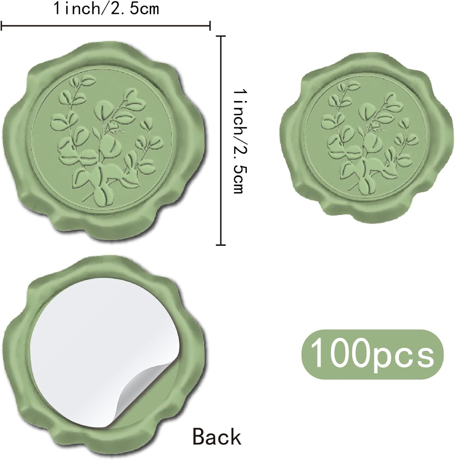 100pcs Leaf Wax Seal Stickers Green Adhesive Envelope Sealing Stickers Plant Decoration Stickers for Invitation Envelope Decor Birthday Party Craft Scrapbook DIY