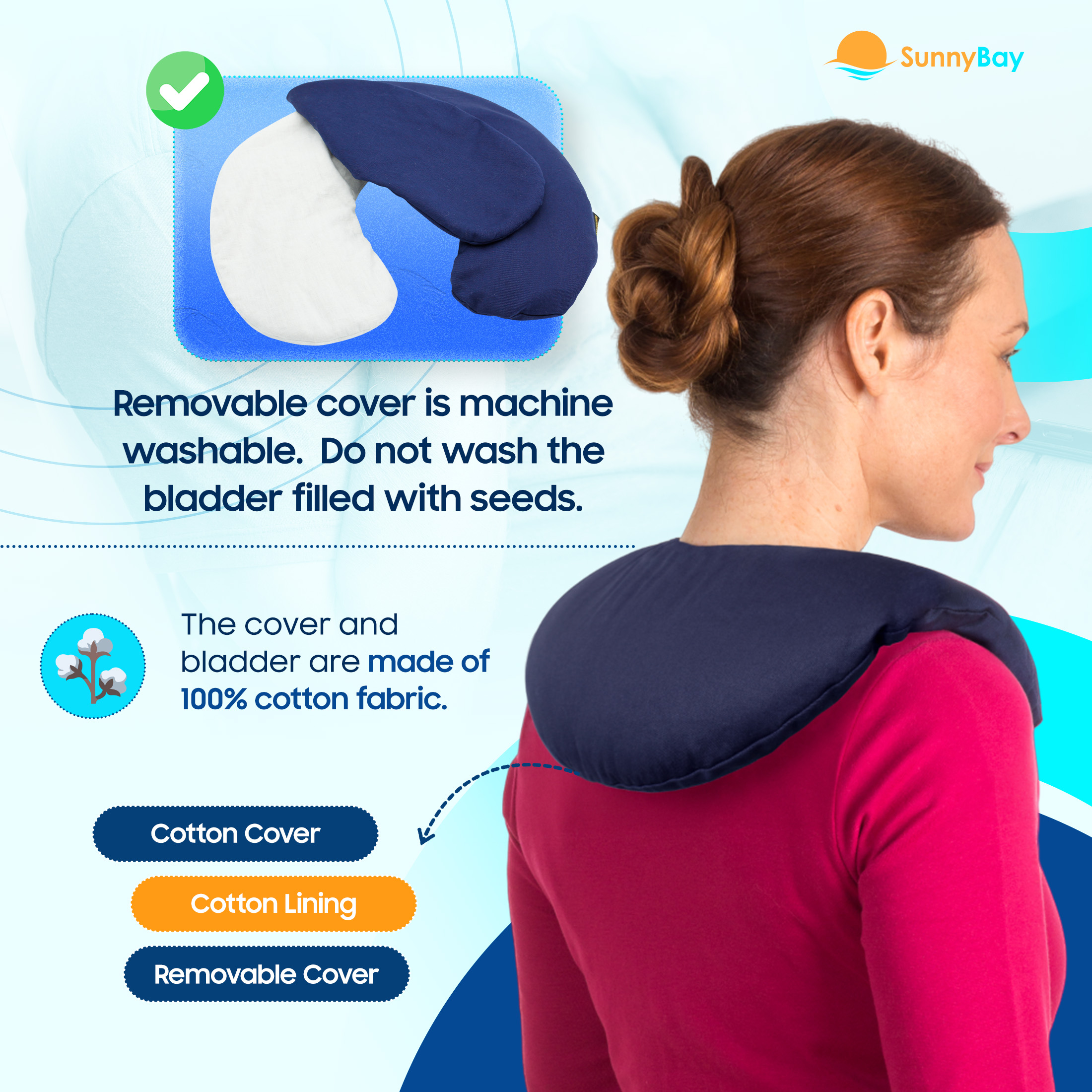 Sunnybay Moist Heat Therapy Microwave Heating Pad, Unscented Neck Pillow with Washable Cotton Cover, Blue