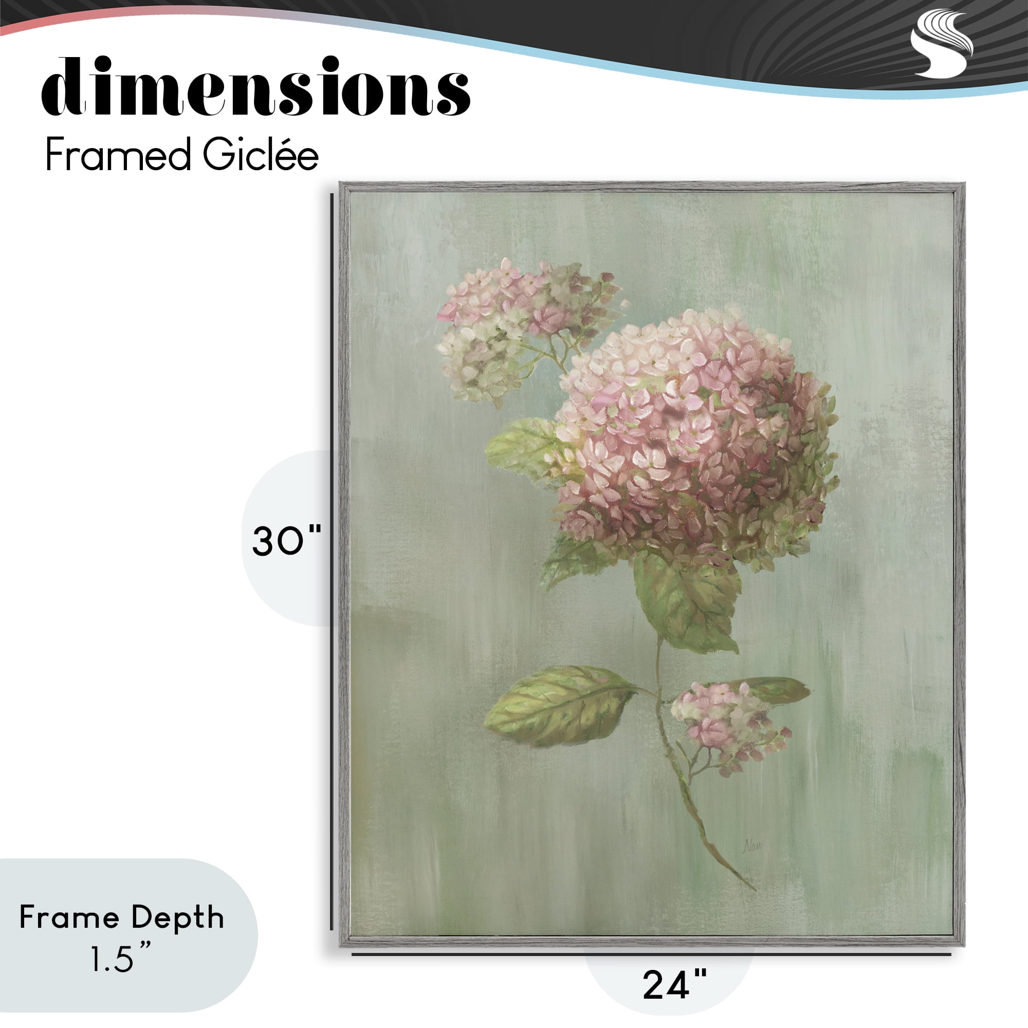 Stupell Industries Single Hydrangea Bushel Gray Framed Giclee Art, design by Nan