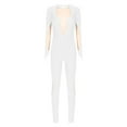 thumbnail image 3 of CHICTRY Women Shiny Rhinestone Keyhole Back Ice Skating Full Cover Unitard Gymnastics Dance Jumpsuits White XXL, 3 of 7