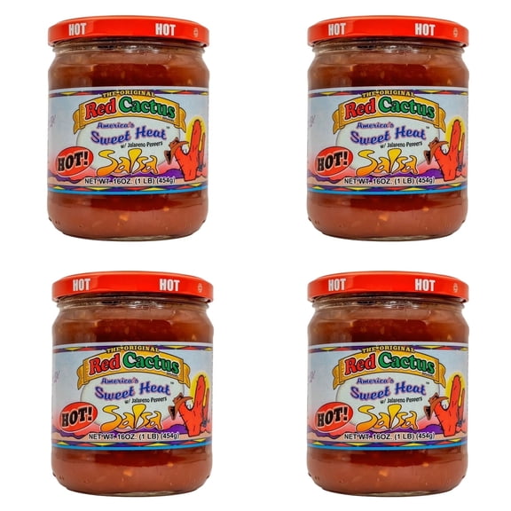 Red Cactus America’s Sweet Hot Salsa, 4 pack, 16 oz Jars – Shelf-Stable Chunky Salsa with Sweet Heat and Bold Flavor