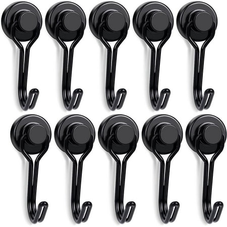 Swivel Swing Black Magnetic Hooks 30lbs Strong Neodymium Magnet Hook with Epoxy Coating for Refrigerator Cruise BBQ Grill Tools 2.36in in Length-Black10P
