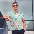 thumbnail image 3 of Kdxio Vintage Floral Print Men's Short Sleeve Polo Shirt,Midweight Men's Shirt, 3 of 6