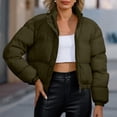 thumbnail image 2 of Yangnuo Women Stand Collar Puffer Jacket with Zip and Snap Closure Long Sleeve Cropped Warm Coat for Fall, 2 of 4