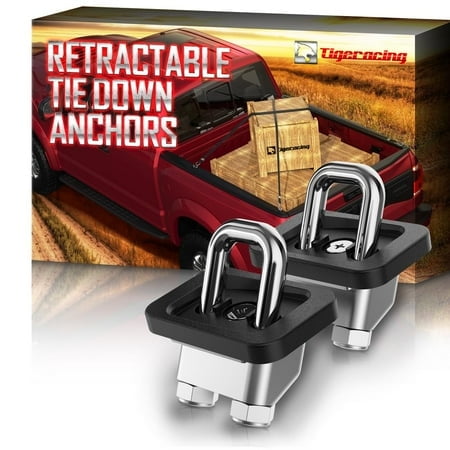 Tigeracing Inner Bed Tie Down Anchors Retractable Truck Bed D Ring Compatible With 2007+ Silverado & Sierra 1500 2500 3500/2015+ Colorado & Canyon - 3000Lbs Capacity Only Fit Sidewall Of 2