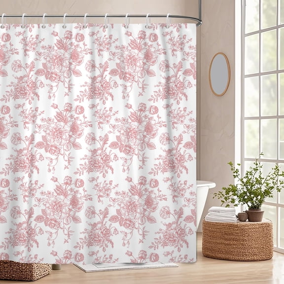 Pbobriich Pink Floral Shower Curtain for Bathroom,Spring Peony Flowers Bath Curtain with Hooks,72"x72"