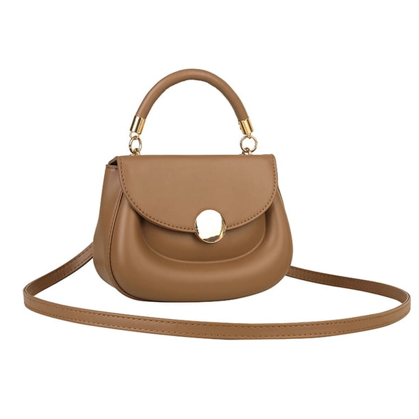 Nuevo bolso de mano de nicho de moda, bolso de hombro de cuero artificial, bolso redondo pequeño para citas diarias, color caqui
