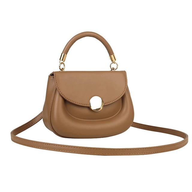 Nuevo bolso de mano de nicho de moda, bolso de hombro de cuero artificial, bolso redondo pequeño para citas diarias, color caqui
