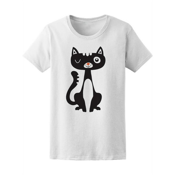 Cute Black Kitty Cat T-Shirt Women -Image by Shutterstock, Female Large
