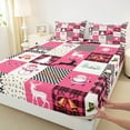 thumbnail image 3 of Homewish Merry Christmas Child Full Size Sheets, Magic Reindeer Snowman Bed Sheets, Cartoon Pink Patchwork Sheet Sets, Luxury Bedroom Decor, 4-Piece, 3 of 7