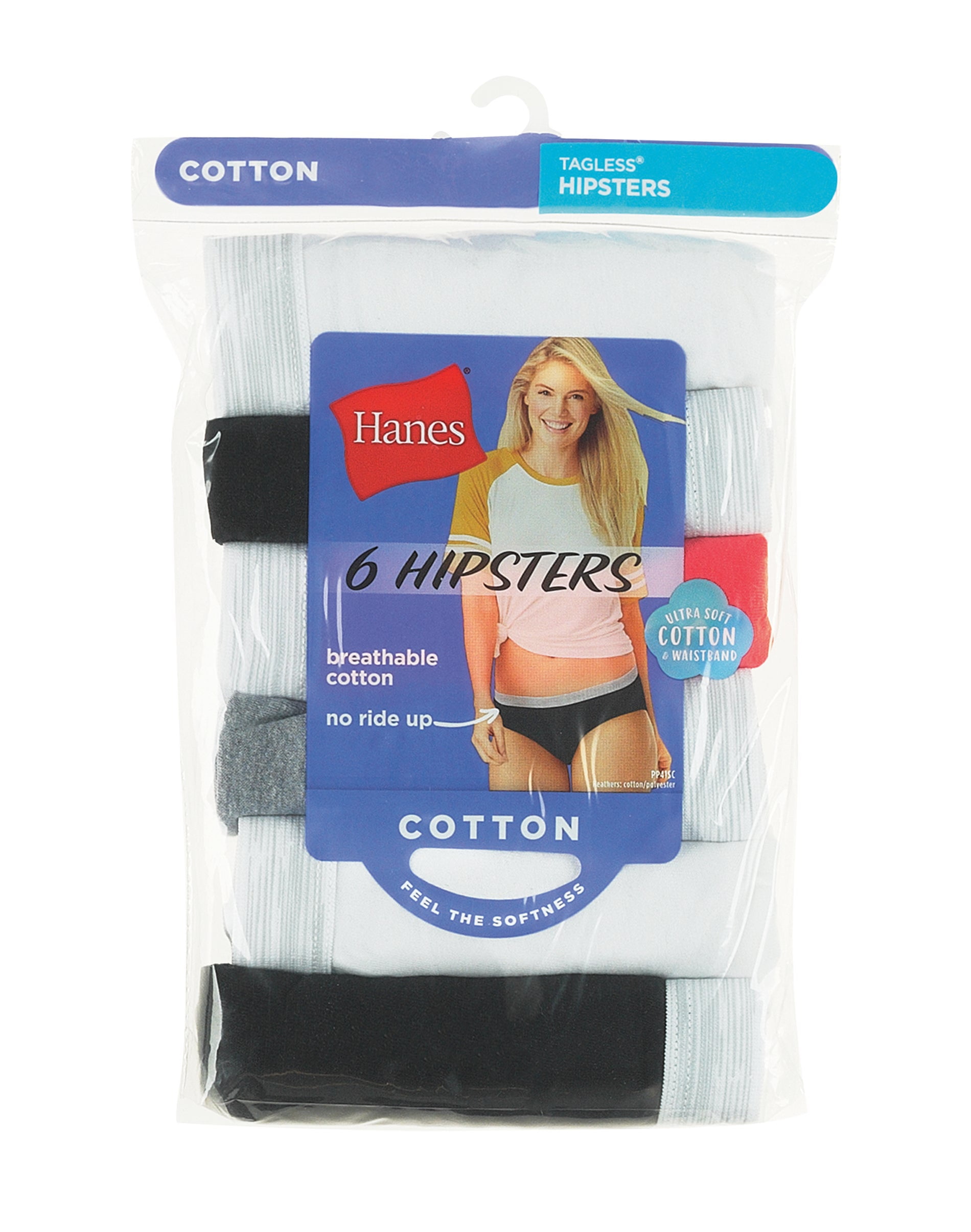 Hanes Women's Cotton Hipster Underwear, Moisture-Wicking, 6-Pack Basic 7 