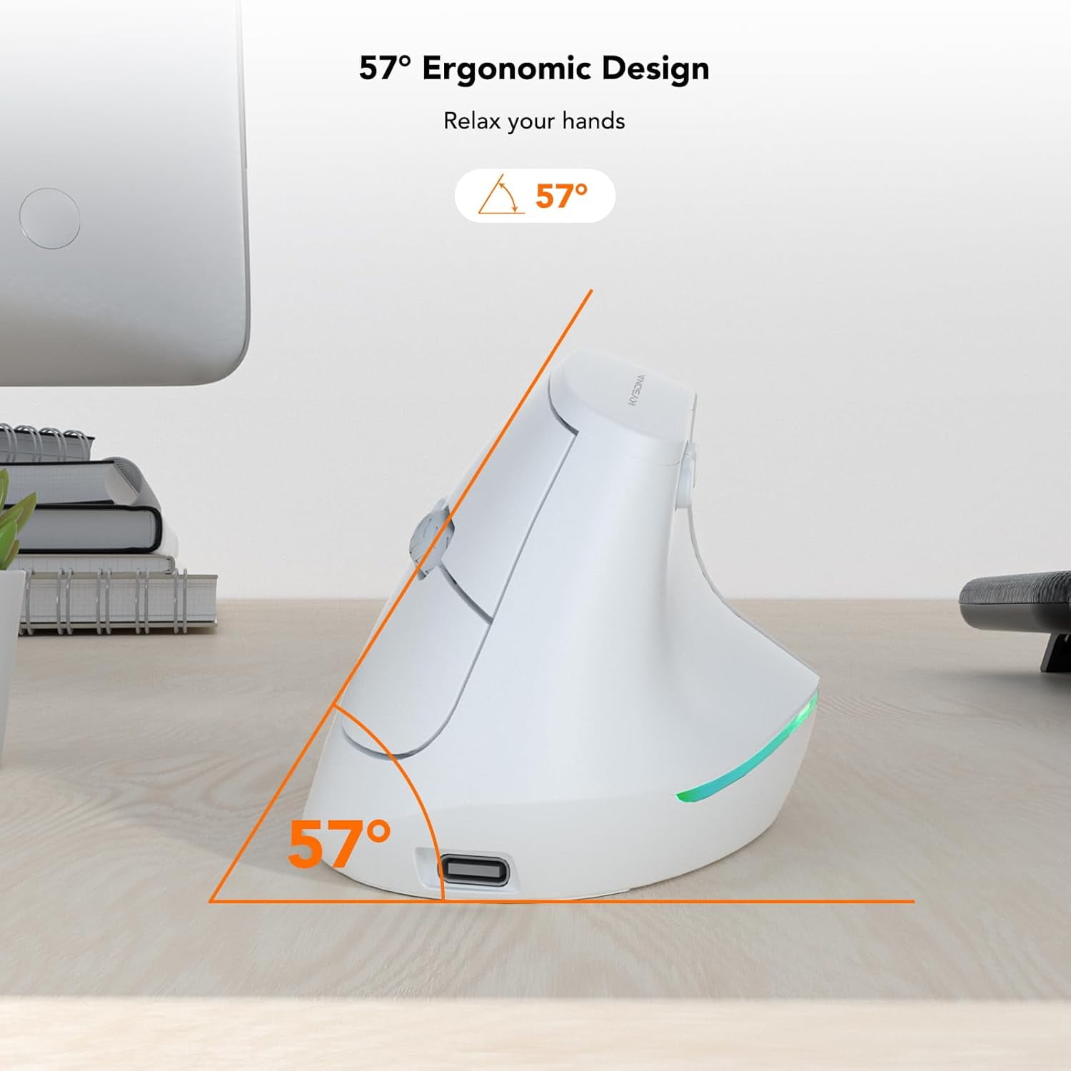 HRTGFD-Wireless Ergonomic Mouse, Vertical Mouse, Bluetooth Ergo Mouse, Quiet Click, 5 Level Adjustable DPI(800/1200/2400/2400/4000), Rechargeable 2.4G Mice Computer, PC, Mac, Laptop, White
