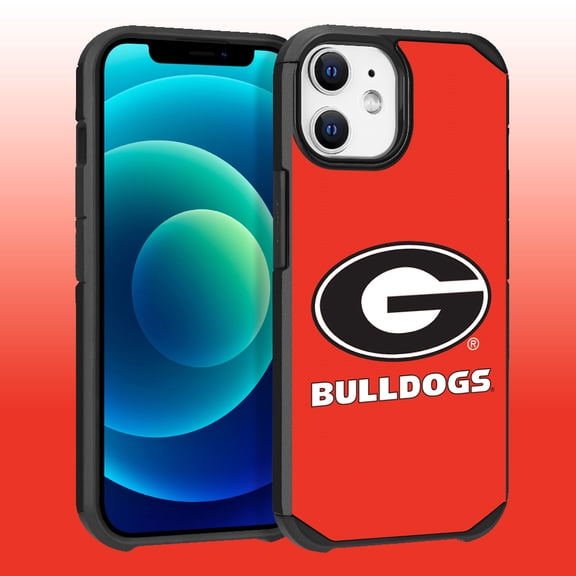 Apple iPhone 12 (6.1) / iPhone 12 Pro (6.1) - Licensed NCAA University of Georgia Bulldogs Logo on Orange Textured Dual Layer Case