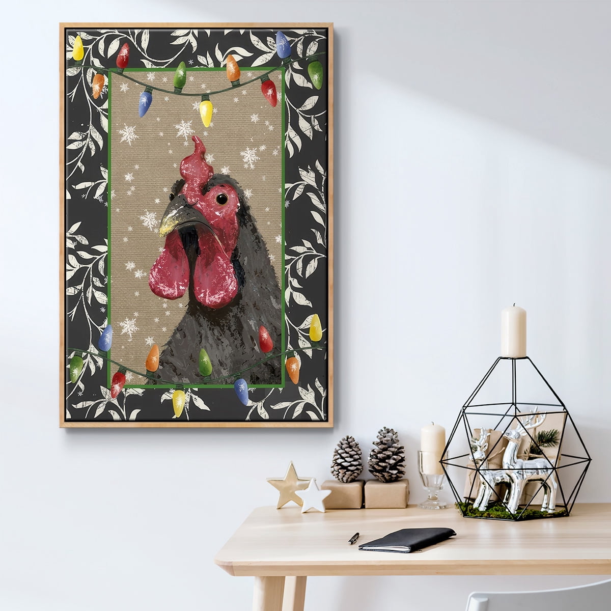 County Christmas Farm IV - Framed Gallery Wrapped Holiday Canvas - 27 x 41 - Natural Wood Frame