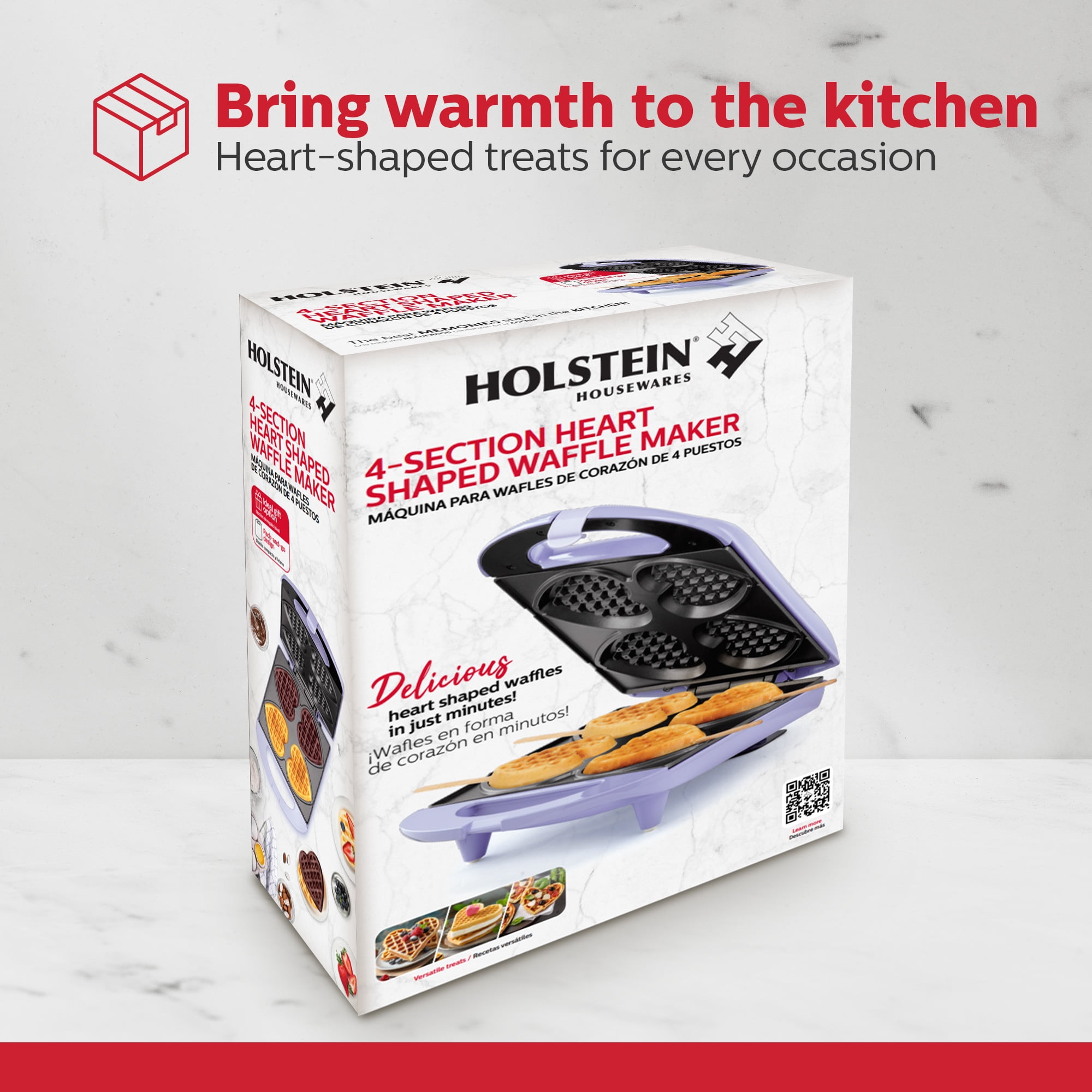 Holstein Housewares 4-Section Heart-Waffle Electric Belgian Waffle Maker, Lavender