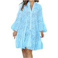 thumbnail image 3 of Vestidos lisos con ojales recortados para mujer Otoño Verano encaje manga larga cuello en V rayón gráfico vestidos largos mujeres 2023, 3 of 5