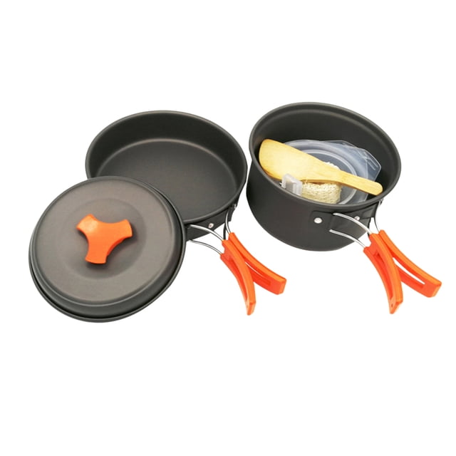 MasteelfCA 8 Pcs 1-2 Person Cookware Set Outdoor Camping Pot Pan Bowl Set Wild Cooking Barbecue Cutlery Set