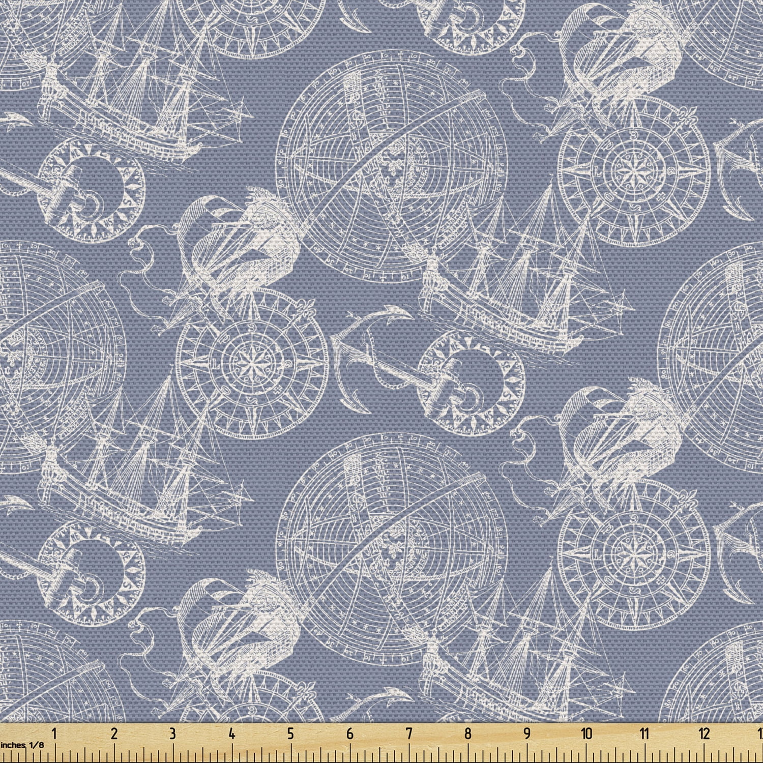 Nautical Fabric by the Yard, Sail Boats Anchor Pirate Ship Wind Rose