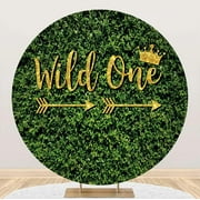 Yeele 5x5ft Wild One Round Backdrop Green Leaves Glitter Golden Crown Photography Background Baby Gender Reveal