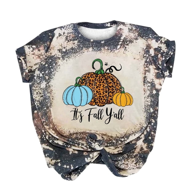 Camisas de Acción de Gracias Para Mujer, Camiseta Informal de Manga Corta Con Estampado de Calabaza Y Cuello Redondo, Camiseta Holgada, Blusa, Tops Odeerbi ODB204522