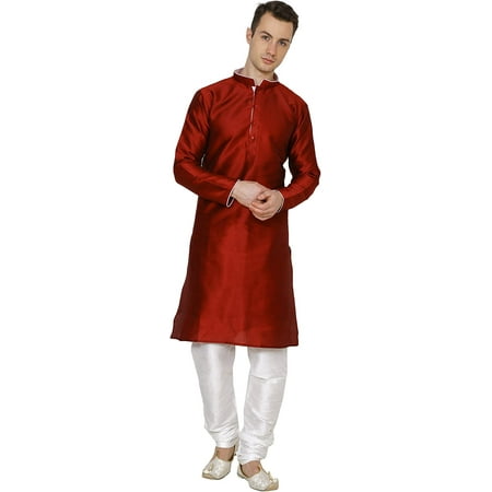 

Royal Kurta Mens Loop Button Dupion Silk Kurta Churidaar Maroon