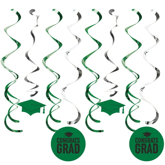 Creative Converting Dizzy Danglers Green Graduation Party Streamers, 8 Count