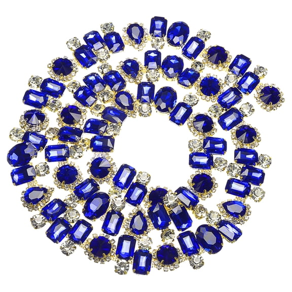 Uxcell Rhinestone Claw Chain, 1 Yard 2.2cm Width Flower Diamond Crystal Code Trim Chains for Necklace, Gold&Sapphire