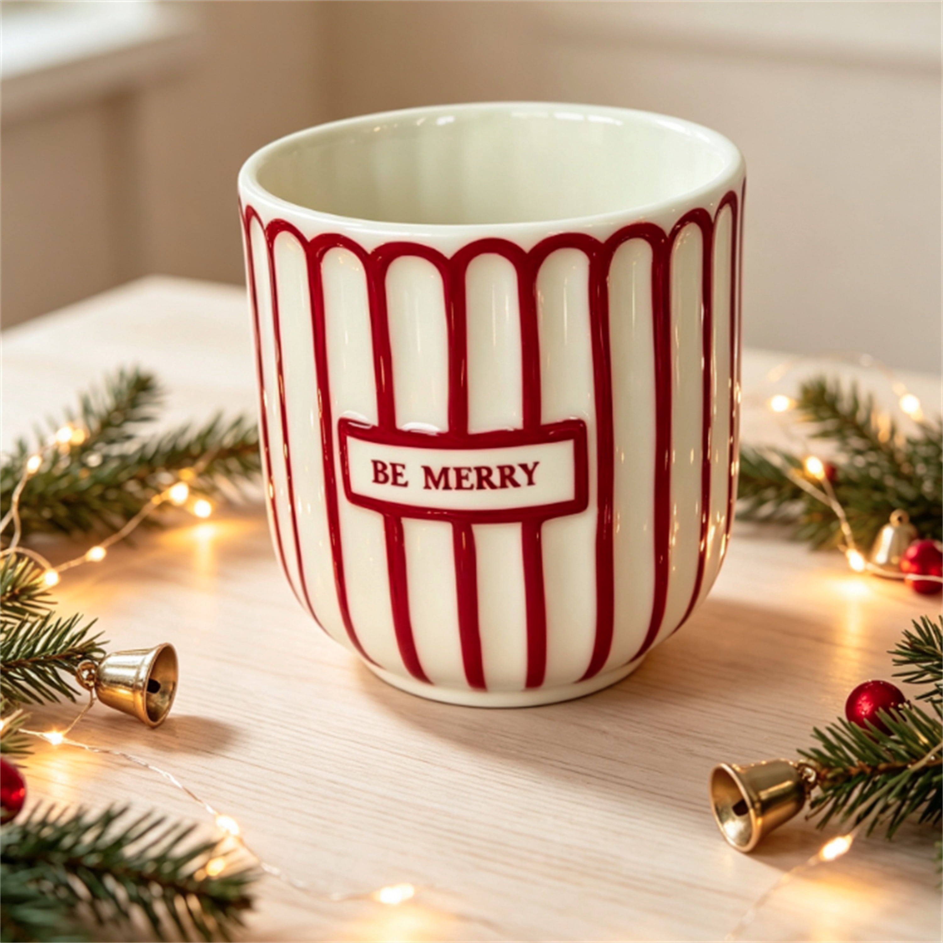 Be Merry Ceramic Pot Christmas Decoration, Red and White, 4.5", by Holiday Time