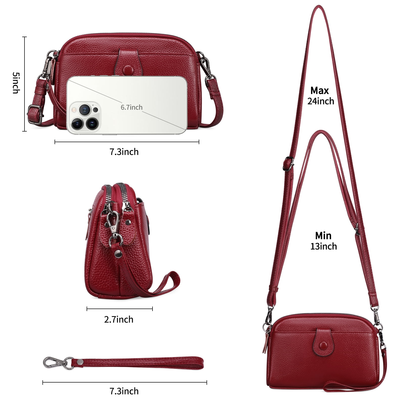 SENDEFN Women's Genuine LeatherCrossbody Handbag, 1-Wine Red