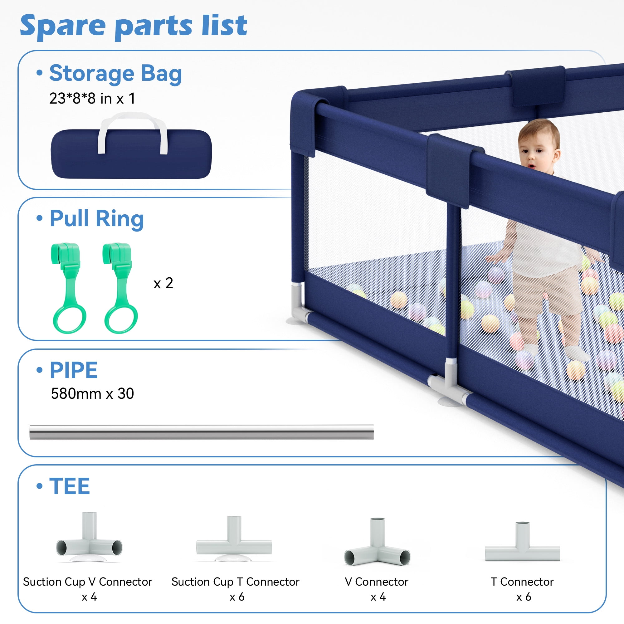 babyeap Baby Playpen,71*50 Inch Extra Large Baby Playards for Babies and Toddlers,Fence Baby Play Yards for Indoor & Outdoor with Breathable Mesh,Navy Blue