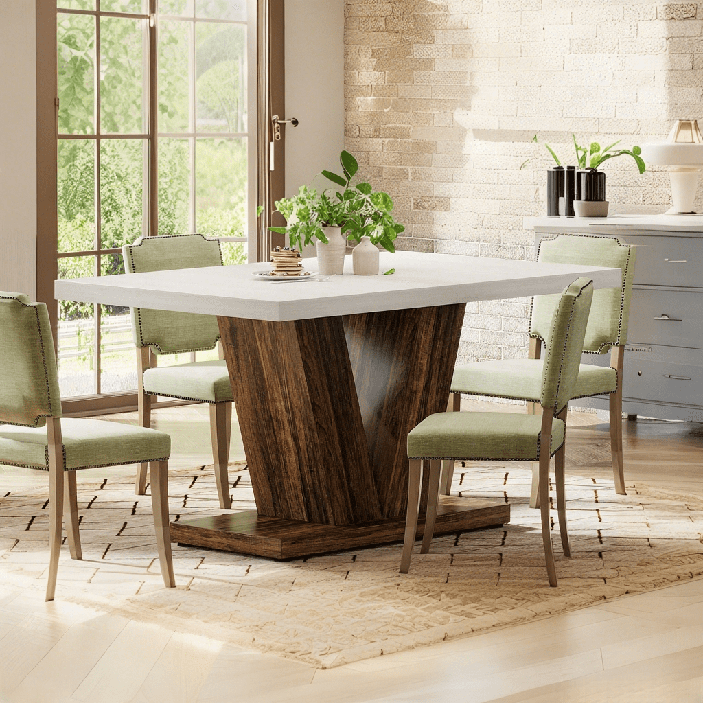Tribesigns 47" Dining Table for 4, Wood White Kitchen Table with Heavy Duty Pedestal for Dining Room