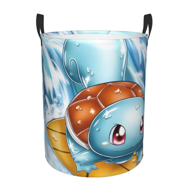 Cesto para ropa sucia Squirtle, cesta de almacenamiento circular plegable impermeable con asa, cesta organizadora de juguetes para ropa sucia, decoración para dormitorio y baño, tamaño mediano