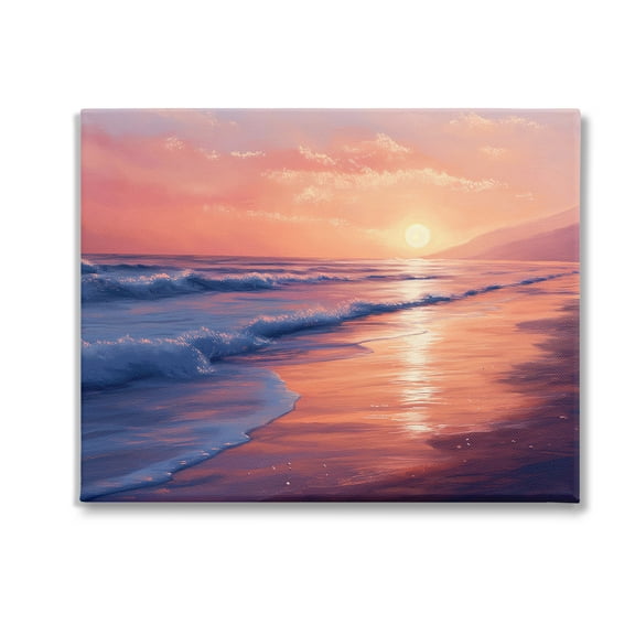 Stupell Industries Sunset over Beach Waves Landscape Photography Gallery Wrapped Canvas Art Print Wall Art, 20 x 16