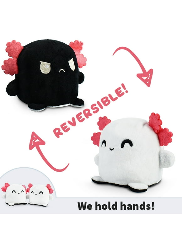 TeeTurtle | Reversible Axolotl Plushmate | Patented Design | White + Black | Happy + Angry | They hold hands when they're happy!