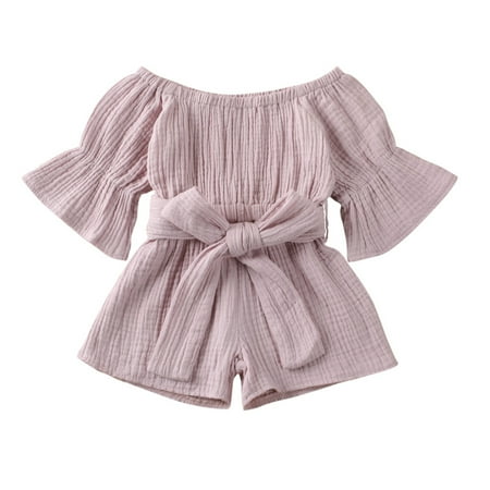 

Toddler Baby Girl Jumpsuit Flare Sleeve Shorts Overall with Belt Summer Clothes Outfits