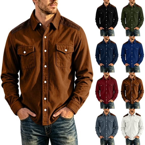 LONKITO Shirt Jackets for Men Corduroy Casual Button Down Shirts Jacket with Pockets Fall Clothes