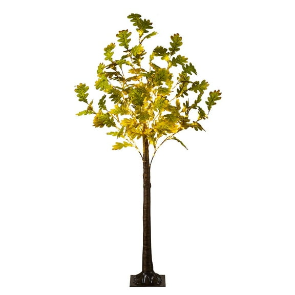 Nearly Natural 6ft. Pre-Lit Green Autumn Oak Artificial Fall Tree with 250 LED Lights
