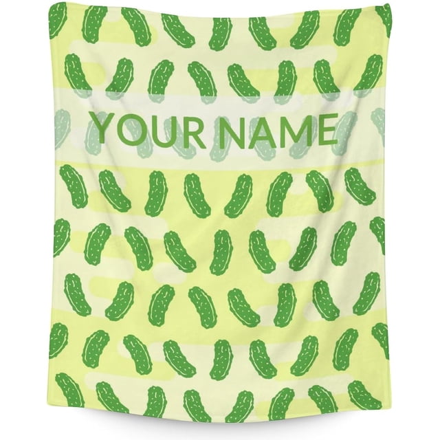 LHSHID Personalized Pickle Blanket Gifts with Name Text Funny Throw Blanket for Adults Kids Lightweight Plush Soft Cozy Warm Flannel Blankets for Bed Couch