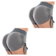 thumbnail image 4 of Qarigey Honey Comb Shorts Cintura alta Melocotón Leggings cortos Sexy Push Up Fitness Ropa deportiva Yoga Cordón Medias Pantalones de Gris S 2piezas, 4 of 6