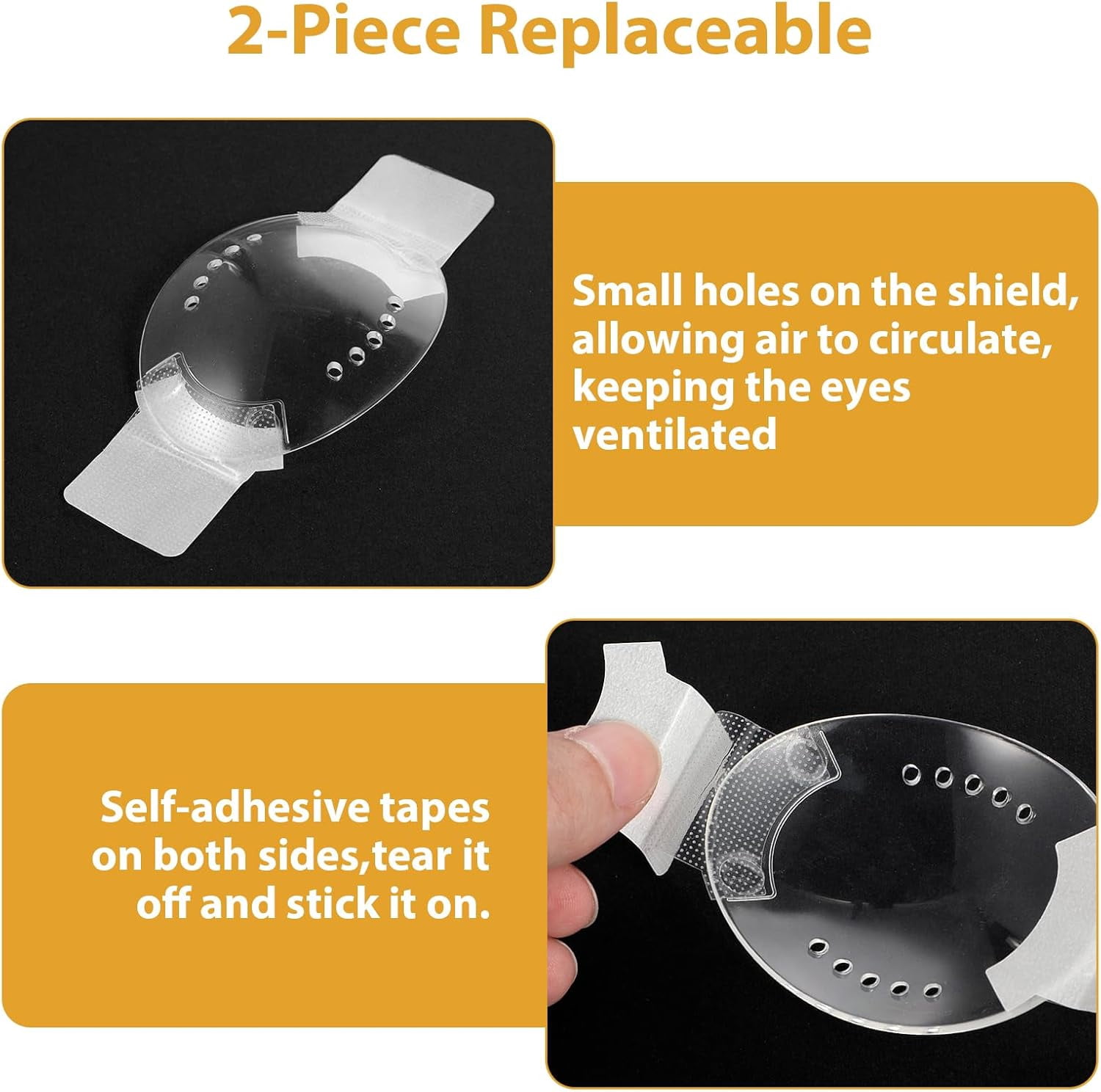 Yoqb Thinp 2 Pcs Eye Shield,Clear Eye Patch Eye Shield After Cataract Surgery Plastic Eye Shield with Small Hole Eye Shields After Lasik with 1 Roll Tape Breathable Eye Shields for A109
