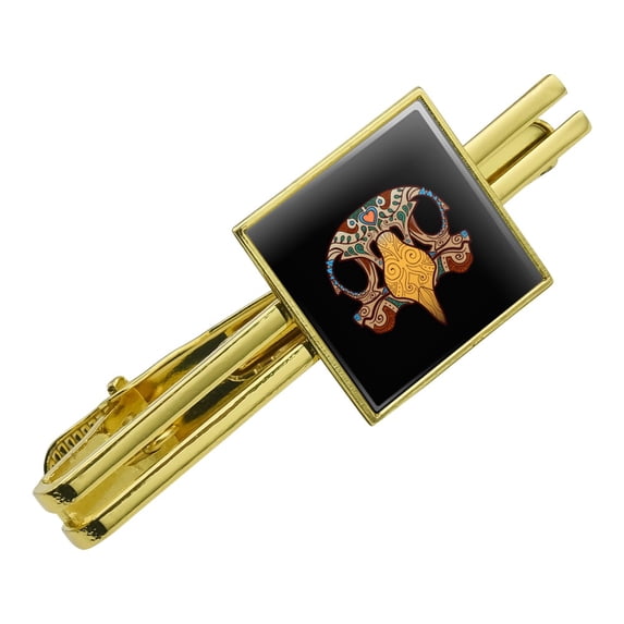 Eagle Skull Day Of The Dead Southwestern Square Tie Bar Clip Clasp Tack- Silver or Gold