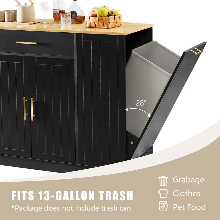 Large Kitchen Island with Trash Can Storage Cabinet, Islands Table