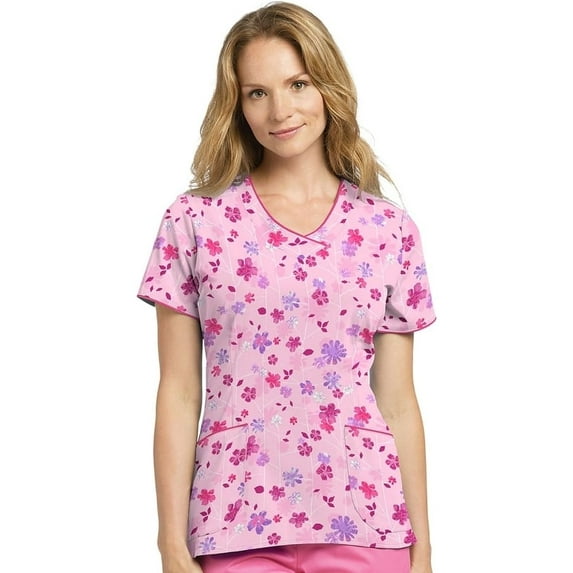 Allure by White Cross Women's Curved V-Neck Floral Print Scrub Top