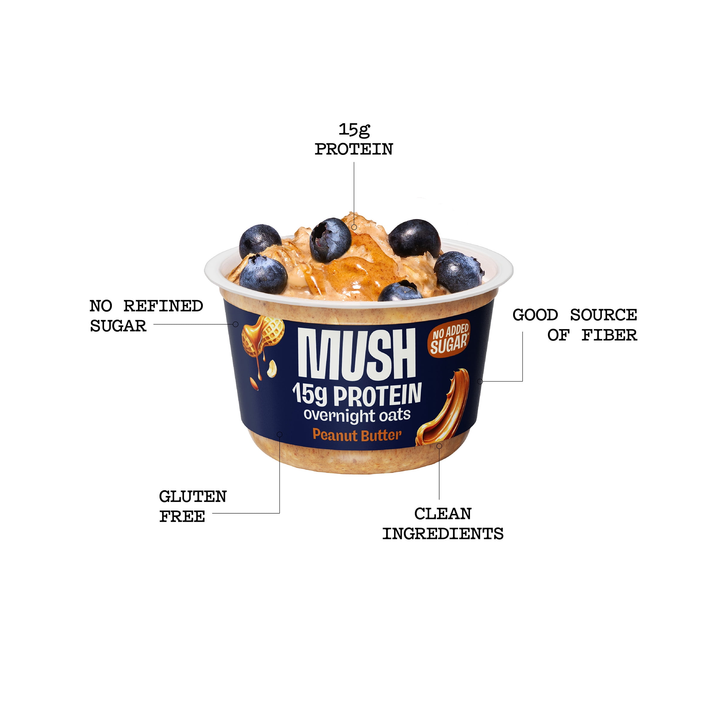 MUSH Overnight Oats Peanut Butter, 15g Protein, 5.5 oz Cup (Refrigerated)