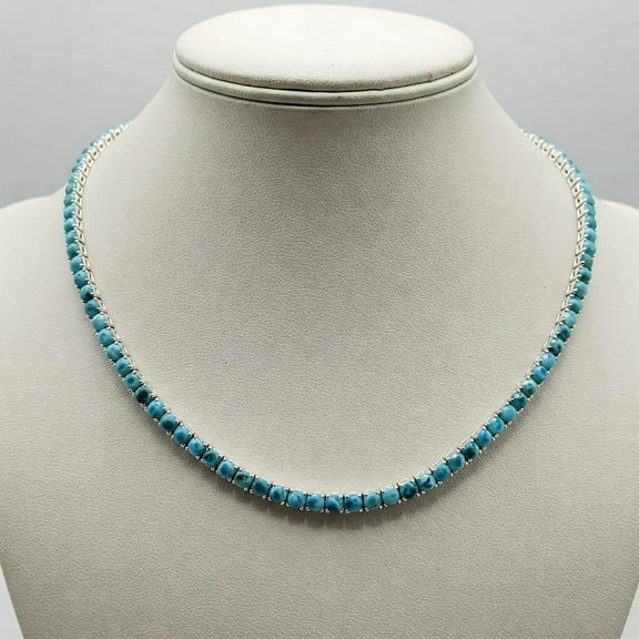 925 Silver Larimar Tennis Necklace for Woman , Ocean Blue stone Jewelry , Layered Choker Necklace, Blue Stone Necklace, Dainty Gift for Her